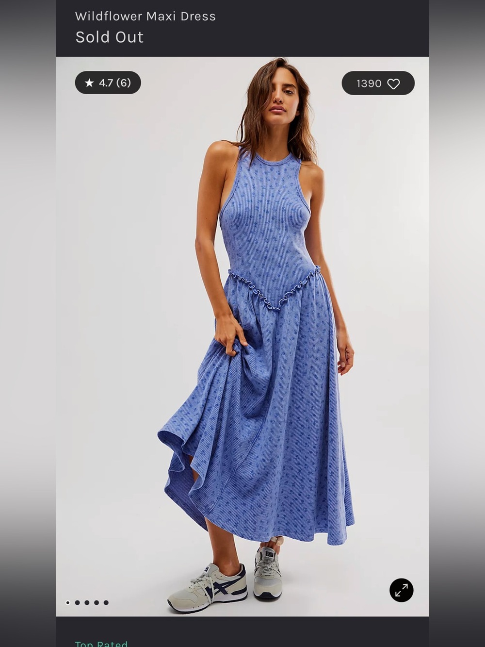 Free People Blue Waffle Knit Maxi Dress with Ruffle Drop Waist RARE HTF